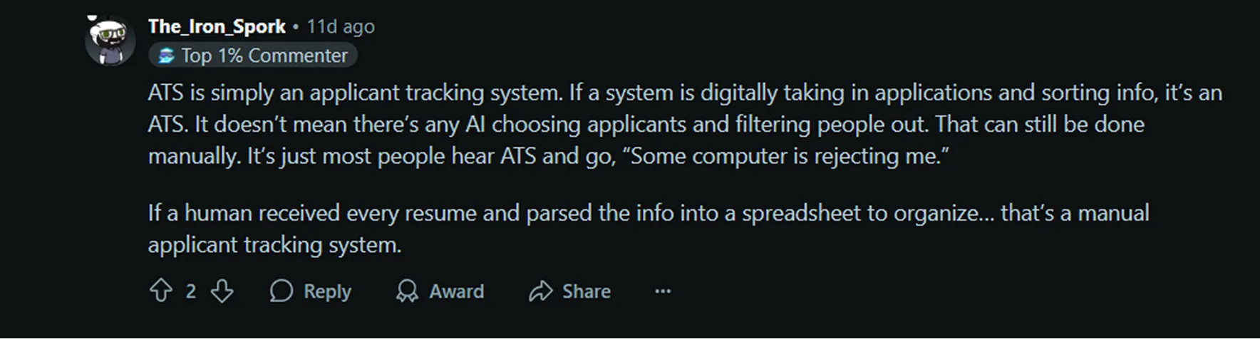 ATS conversation made on reddit
